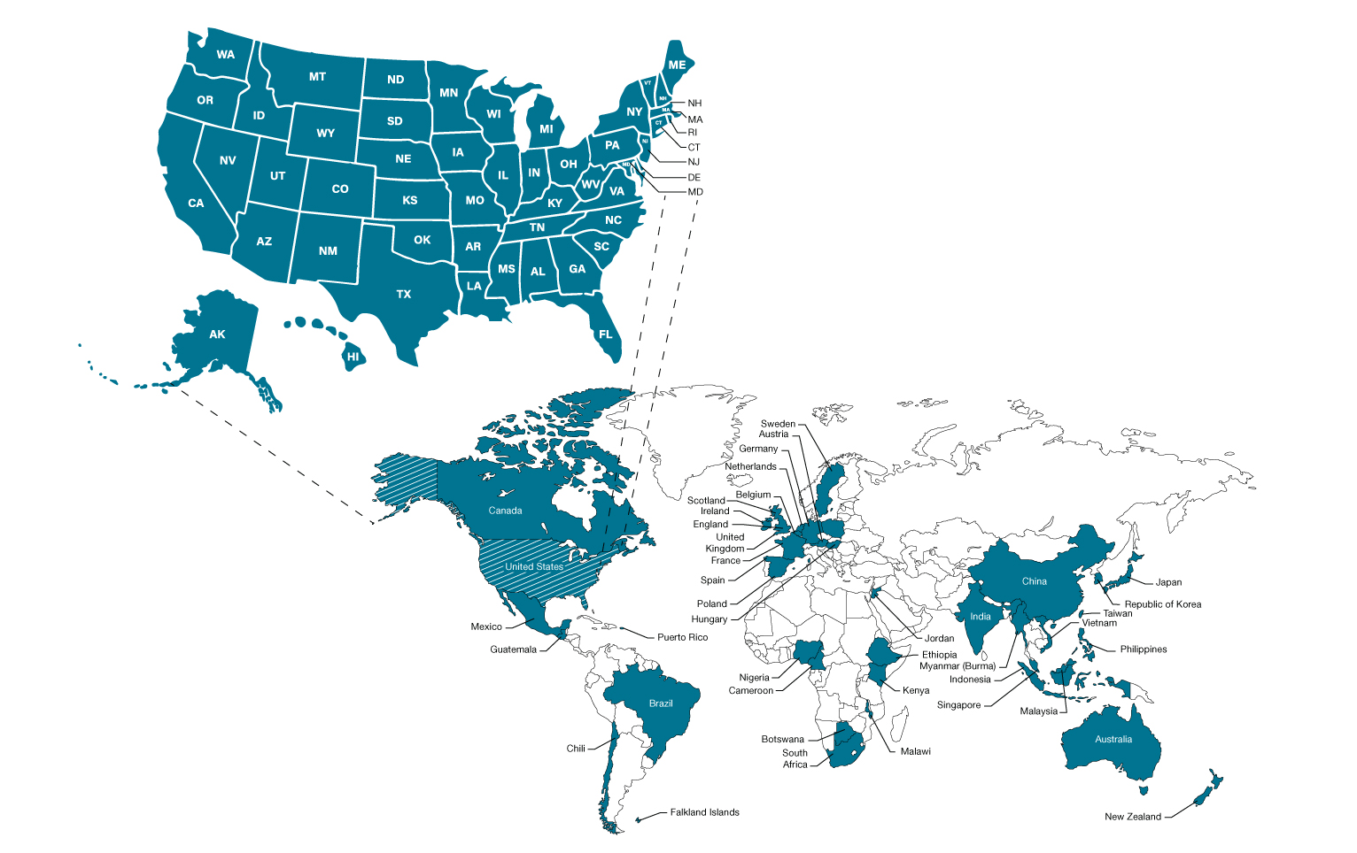 Map of the World showing where GRIT Coaches are located